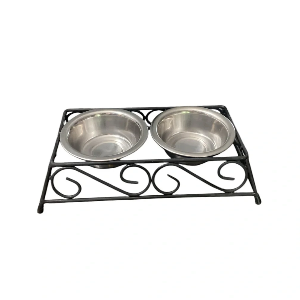 Double Stainless Steel Pet Bowls with Black Stand